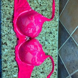 Sexy Victoria Secret Bra 34D Lined Demi Dark Hot Pink Lace Body Underwire